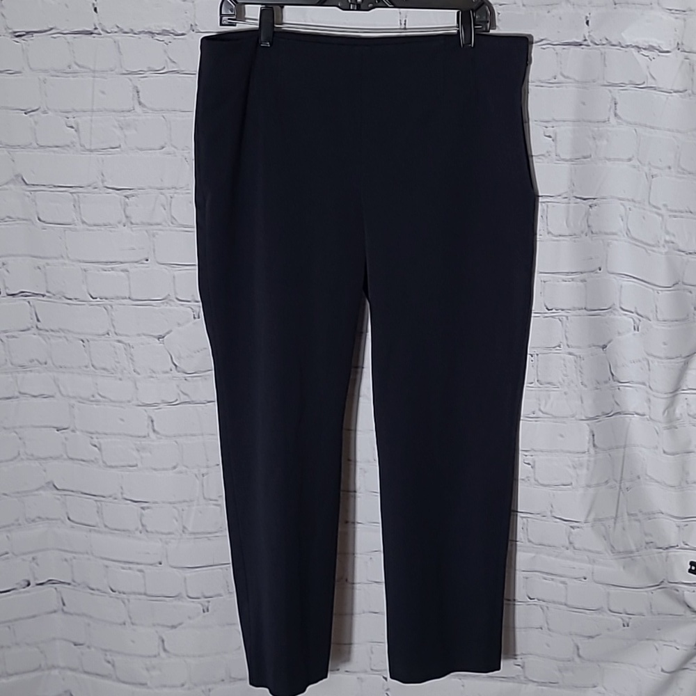Talbots sz 16 petite navy blue side zip bi stretch straight leg pants WP14